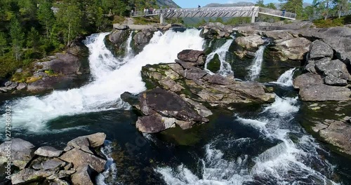 AERIAL: Likhole waterfall. Gaularfjellet, Norway. photo