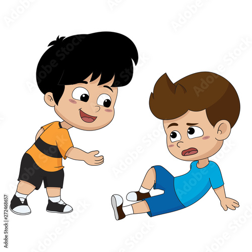 The story of the events in the soccer match.The children help friends to get up.Vector and illustration.