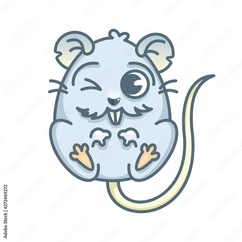 Vector illustration of Cartoon rat. Cute rat winks with one eye Stock