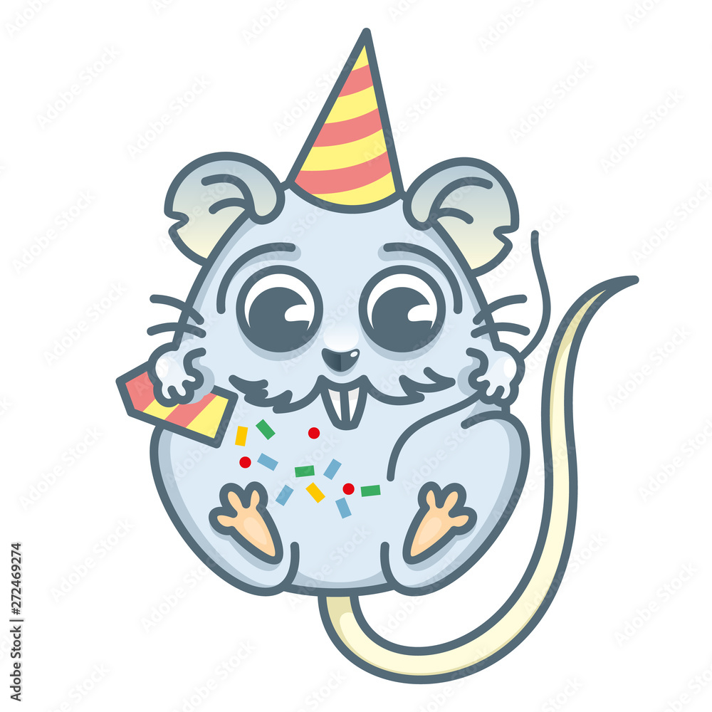 Vector illustration of Cartoon rat. Happy rat in a cap and Flapper in hand Vector illustration of Cartoon rat. Happy rat in a cap and Flapper in hand