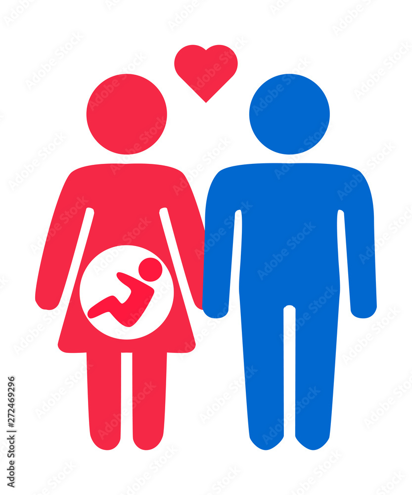 Heterosexual romantic date. Man and woman with heart shape above. Vector line symbol Heterosexual romantic date. Man and woman with heart shape above. Vector line symbol