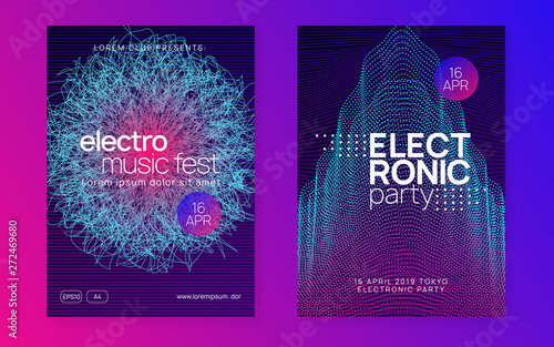 Sound flyer. Futuristic show magazine set. Dynamic gradient shape and line. Neon sound flyer. Electro dance music. Electronic fest event. Club dj poster. Techno trance party.