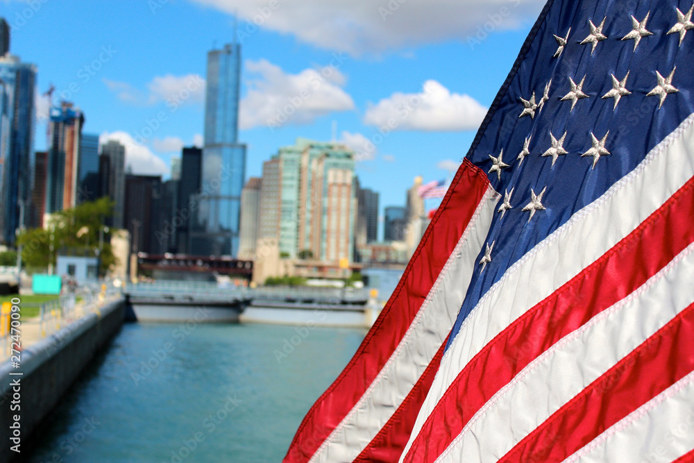 chicago skyline with american flag Stock Photo | Adobe Stock