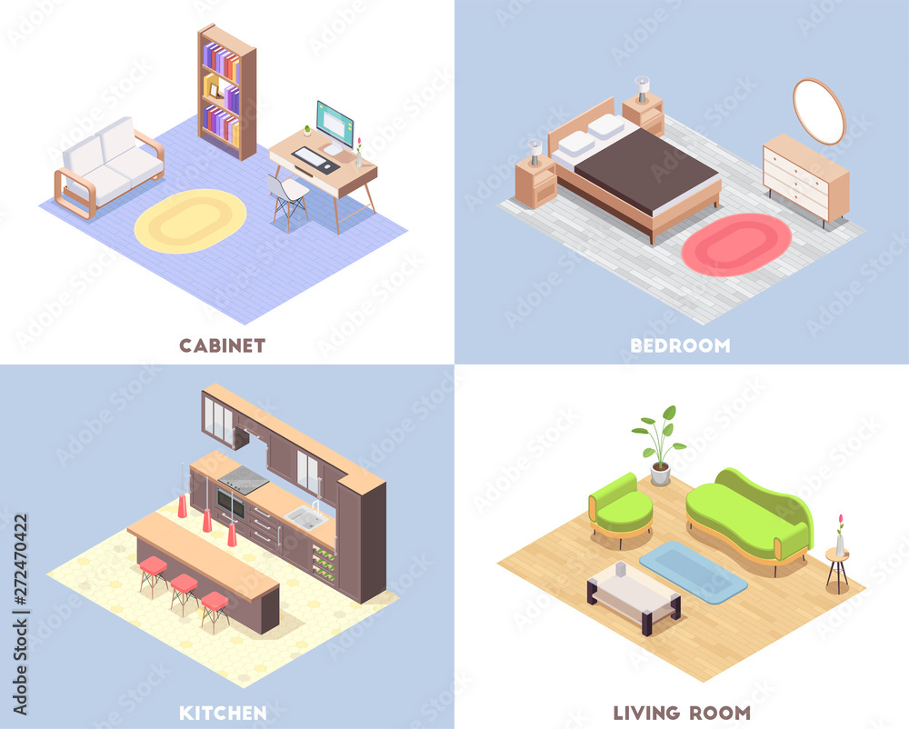 Interior Furniture Isometric Concept Set Interior Furniture Isometric Concept Set