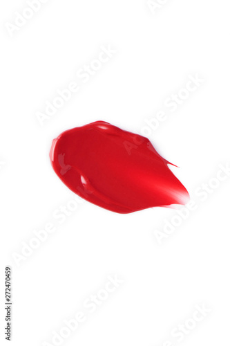 Smudge red lip lipstick on white background