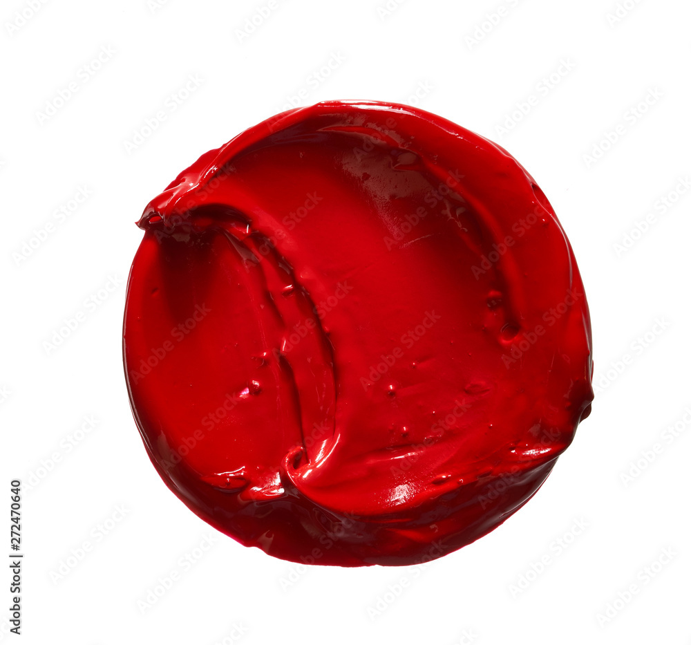 Red lipstick or acrylic paint isolated on white Red lipstick or acrylic paint isolated on white