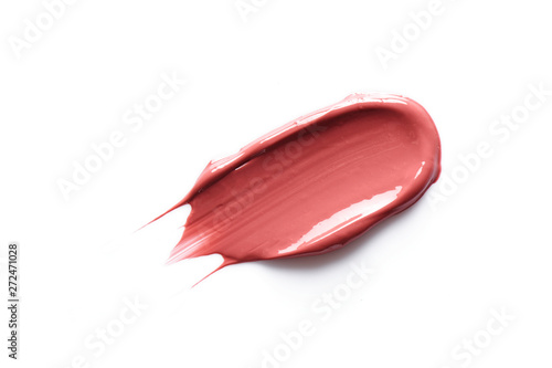 Smudge pink nude lip lipstick on white background
