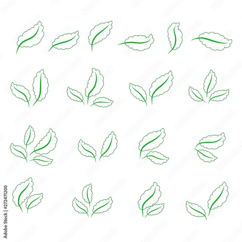 set of isolated green leaves icons on white background set of isolated green leaves icons on white background