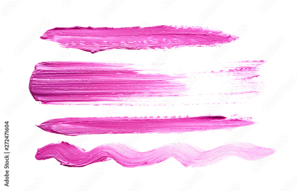 Pink lipstick or acrylic paint isolated on white