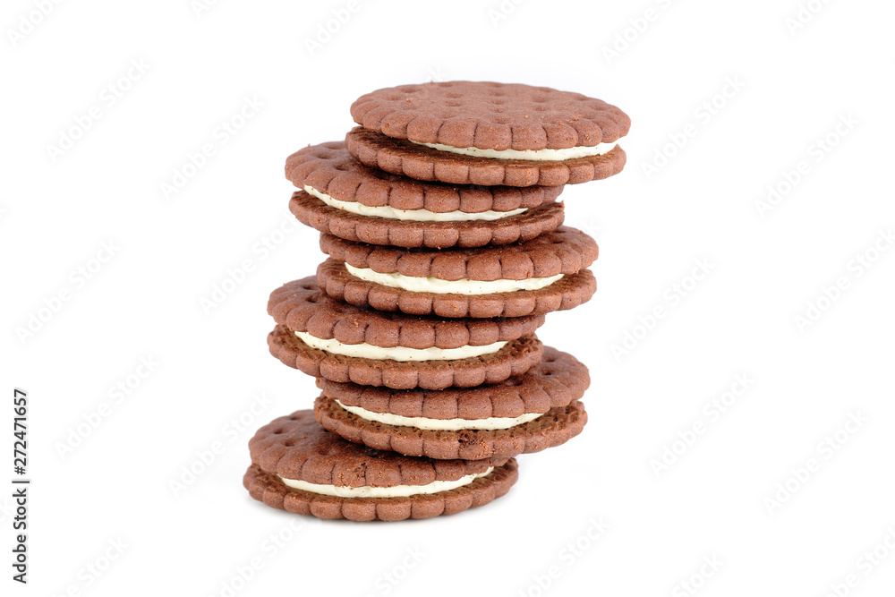 A stack of chocolate chip cookies. Isolated on a white background A stack of chocolate chip cookies. Isolated on a white background
