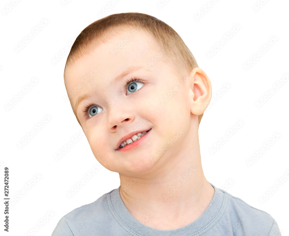 happy little child smiles isolated on a white background happy little child smiles isolated on a white background