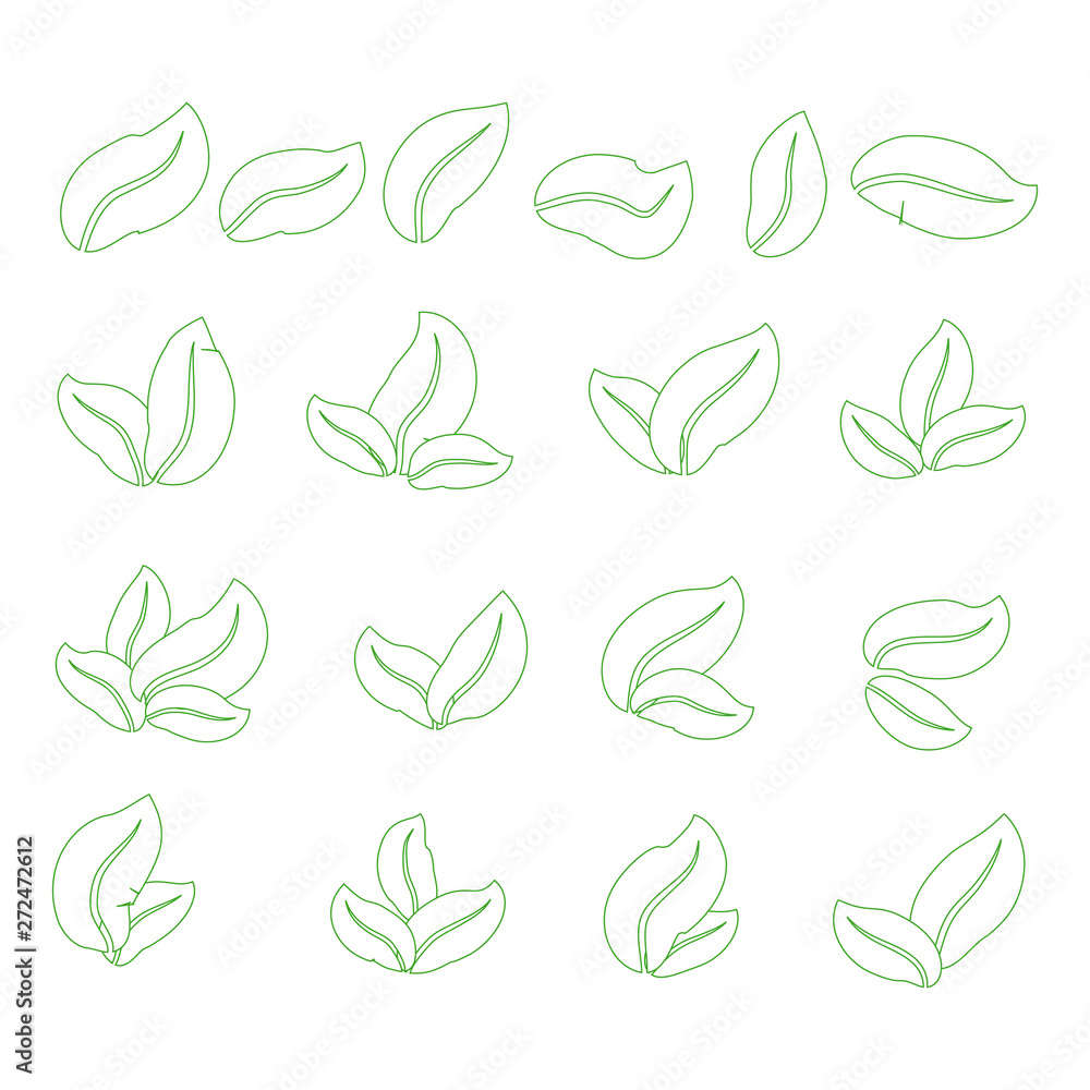 set of isolated green leaves icons on white background set of isolated green leaves icons on white background