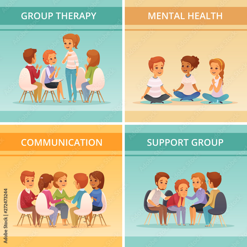 Cartoon Group Therapy Icon Set Cartoon Group Therapy Icon Set