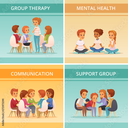 Cartoon Group Therapy Icon Set