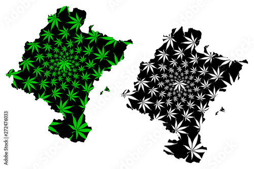 Navarre (Kingdom of Spain, Autonomous community) map is designed cannabis leaf green and black, Chartered Community of Navarre map made of marijuana (marihuana,THC) foliage,
