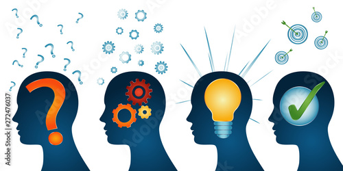 Problem thinking inspiration idea and success. Human head problem analysis solution concept. Head problem solving series. isolated
