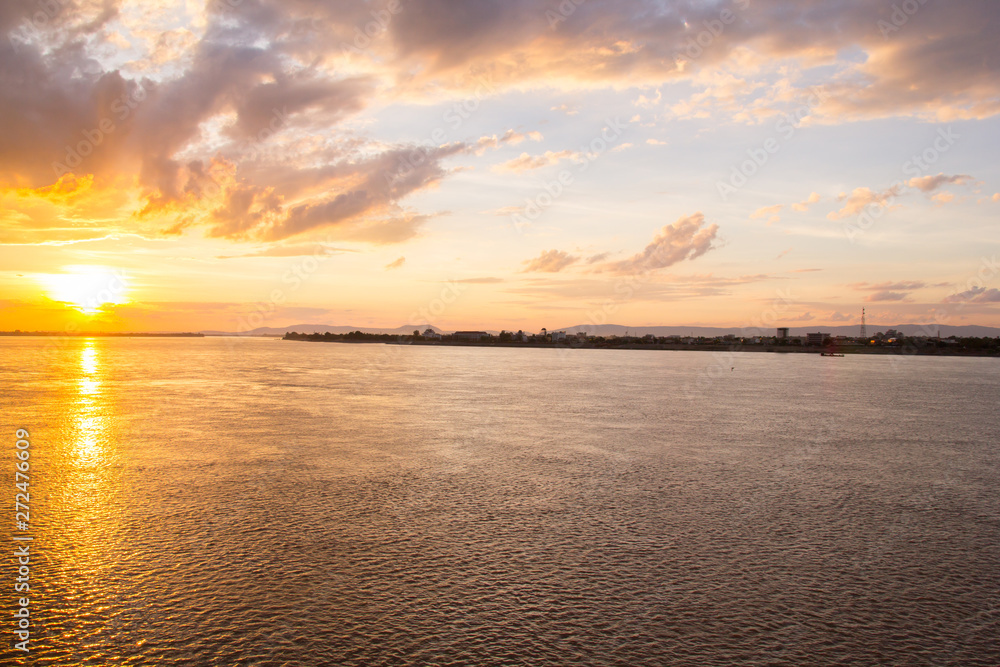 Mekong River in Pakse, South of Laos against sunset Mekong River in Pakse, South of Laos against sunset