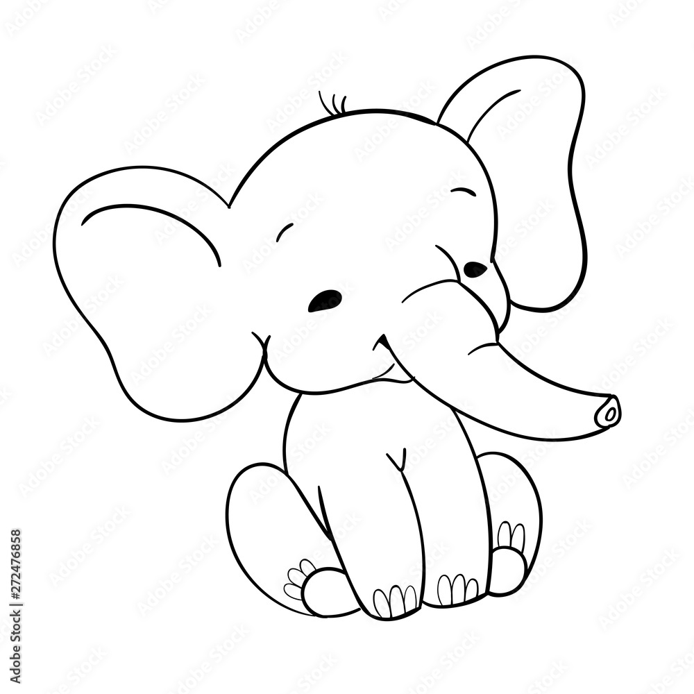 Cute baby elefant sitting. Funny black and white elefant for design Cute baby elefant sitting. Funny black and white elefant for design