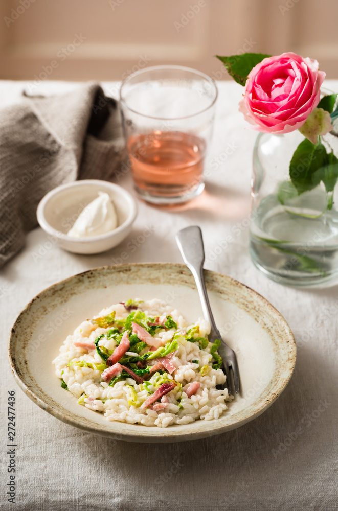 Risotto with bacon and savoy cabbage Risotto with bacon and savoy cabbage