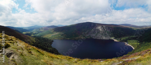 Panoramic view of the beautiful colorful landscape of Wicklow Mountains National Park, Ireland.