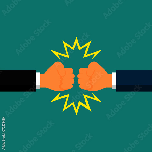 businessmen fist bump isolated on blue background. vector illustration.