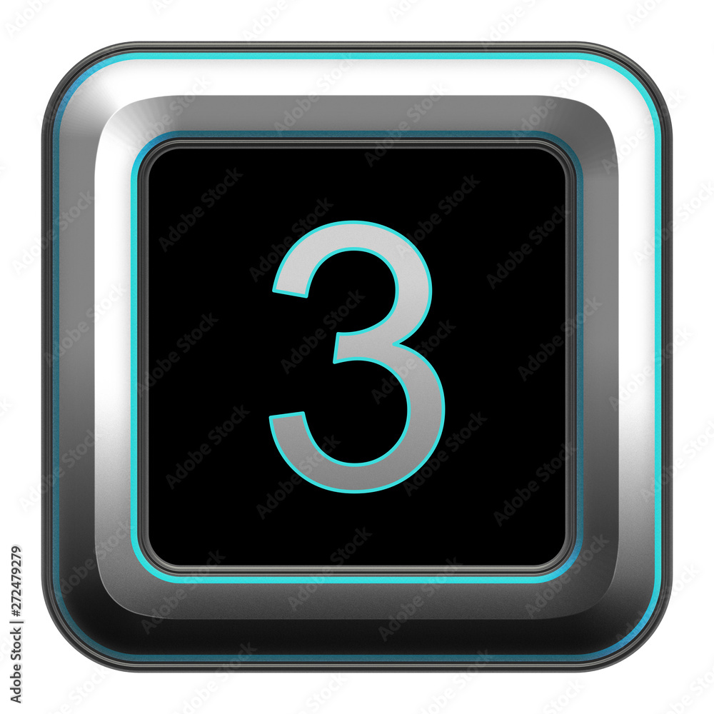 number three, square metallic button 3 number three, square metallic button 3