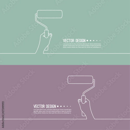 Hand holds the roller for the paint. Vector illustration in sketch style.