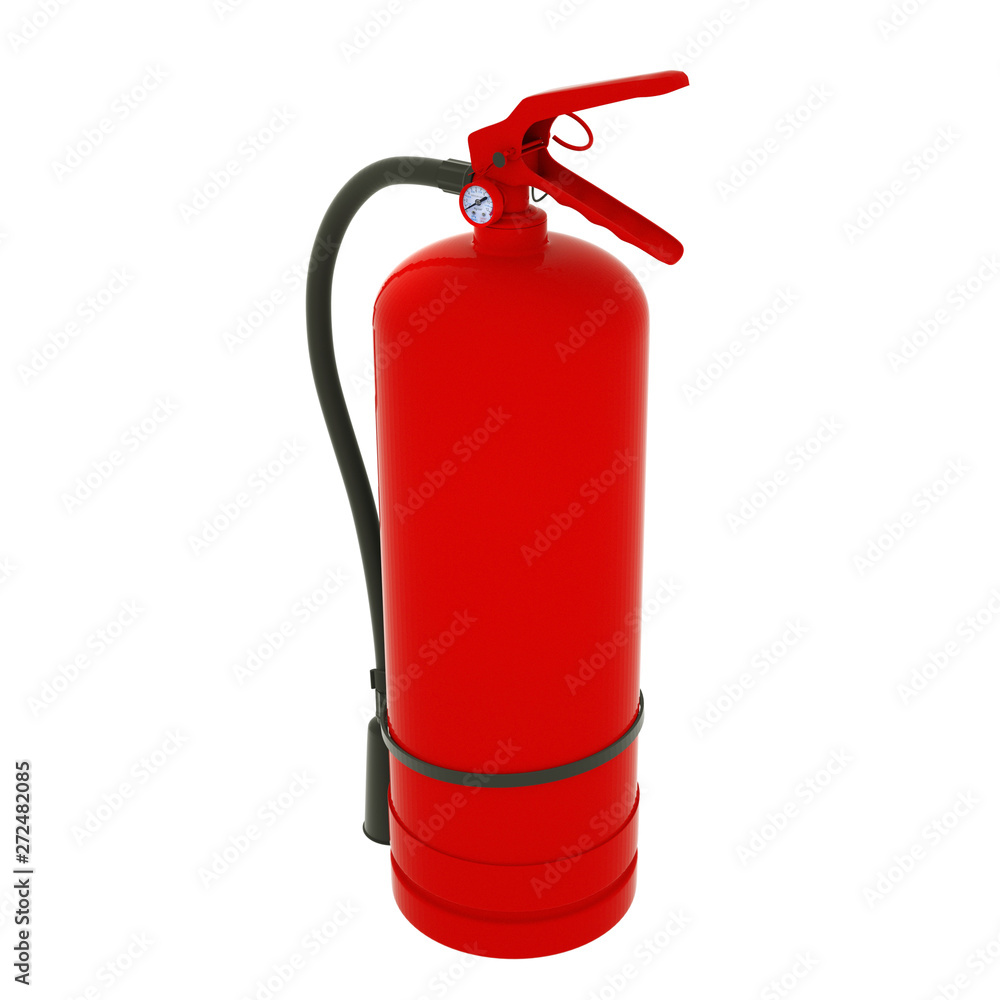 Blank red fire extinguisher on white background 3D illustration Blank red fire extinguisher on white background 3D illustration