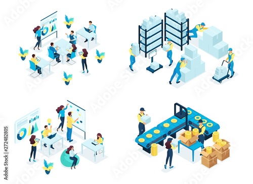 Isometric Set concept warehouse, holding company, business training, industrial enterprise. Modern vector illustration concepts for website