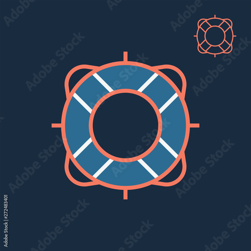Flotation ring sign and Safety ring icon in vector line style with image of torus. Trendy lifesaver symbol for app buttons, website, application, print design. Lifetube badge for SOS graphical signal.