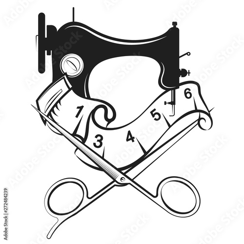 Sewing machine and scissors silhouette for cutting and sewing