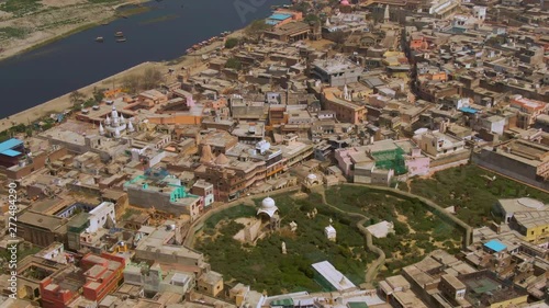 Vrindavan, city of 5000 temples. India, 4k aerial  photo