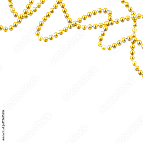 Decorative frame with shiny realistic gold beads, jewelry, vector illustration background
