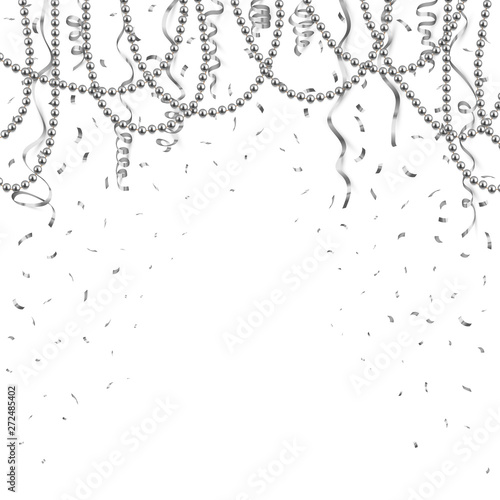Decorative frame with shiny realistic silver beads, jewelry, vector illustration background