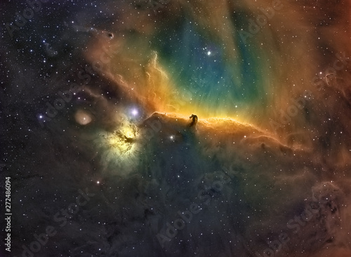 The Horsehead and flame nebula in a traditional  palette photo