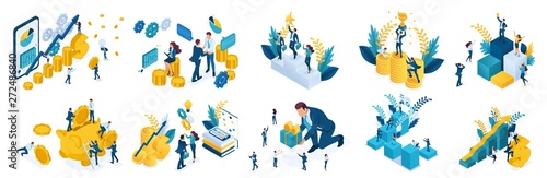 Isometric concept of investing and achieve success. Vector illustration for website and mobile application design