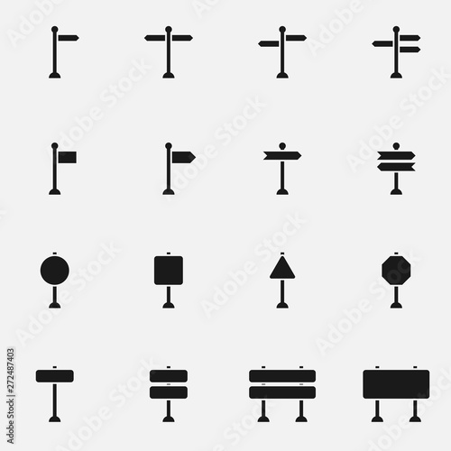 Set of road signs black and white vector icon.