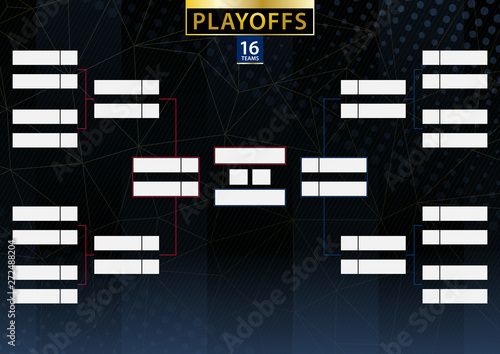 Two conference tournament bracket for 16 team or player on dark background.