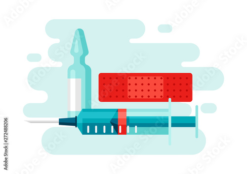 Injections of the vaccine in flat style.