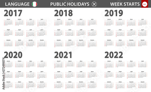 2017-2022 year calendar in Italian language, week starts from Sunday.