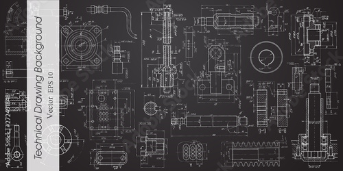 Technical drawing on a black background.Mechanical Engineering drawing .