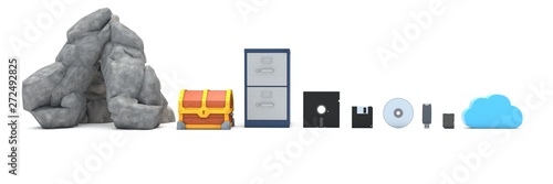 3D illustration of The Evolution Of Storage Devices
