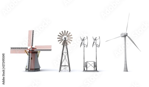 3D illustration of windmill evolution