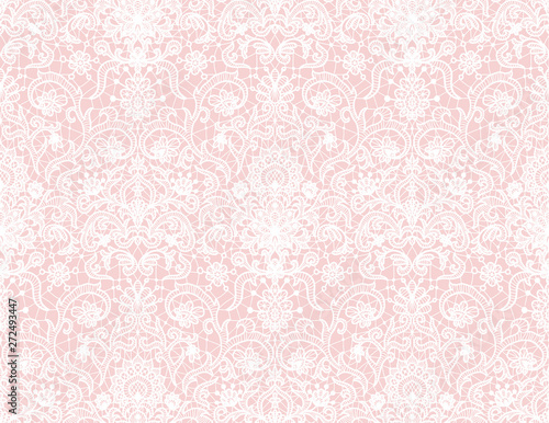 Seamless pink lace background with floral pattern
