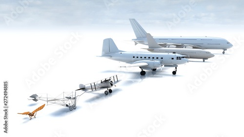 3D illustration of flight evolution