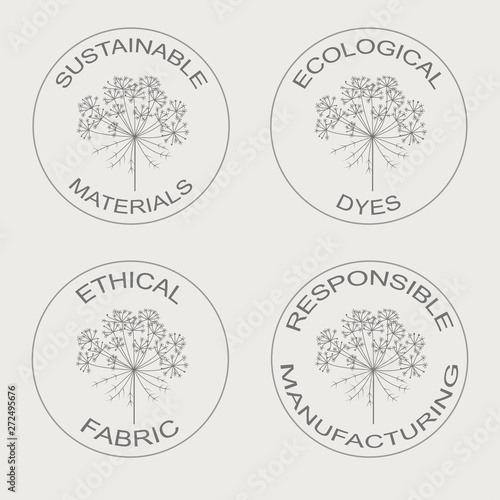 Vector set of linear icons related to sustainable eco friendly fabric manufacturing