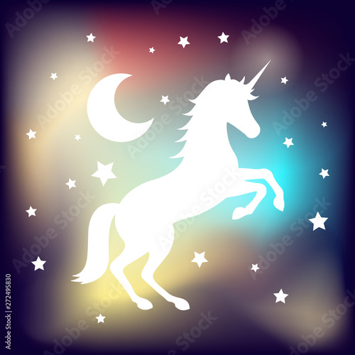 unicorn icon, on the magic background, vector illustration