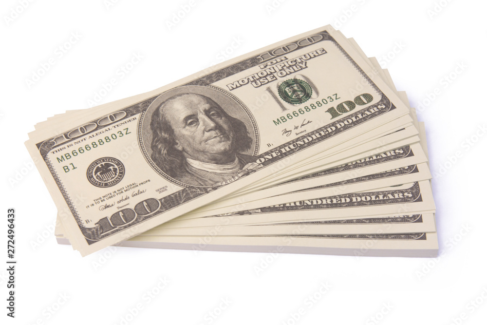 100 US Dollar bills bundles stack isolated on white background with clipping path 100 US Dollar bills bundles stack isolated on white background with clipping path