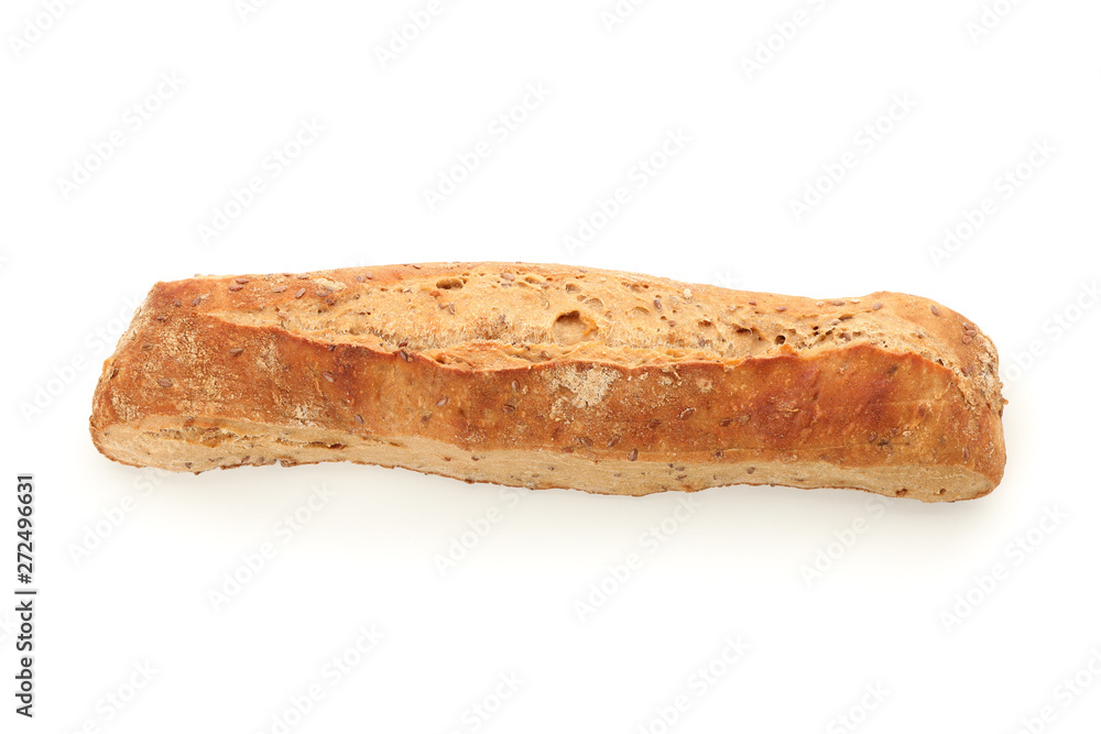 Wheat bread isolated on white background, top view. Bakery products