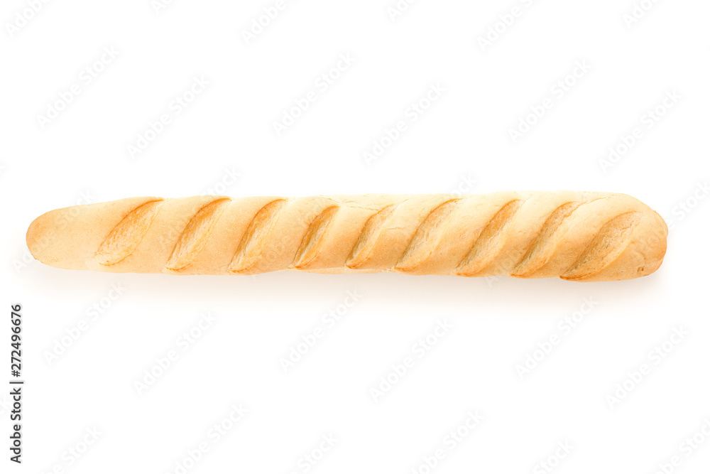 Baguette isolated on white background, top view. Bakery products Baguette isolated on white background, top view. Bakery products